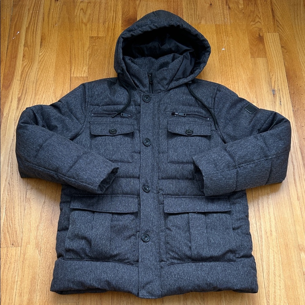 Men’s Kenneth Cole New York Herringbone Hooded Puffer Jacket - Size: Medium